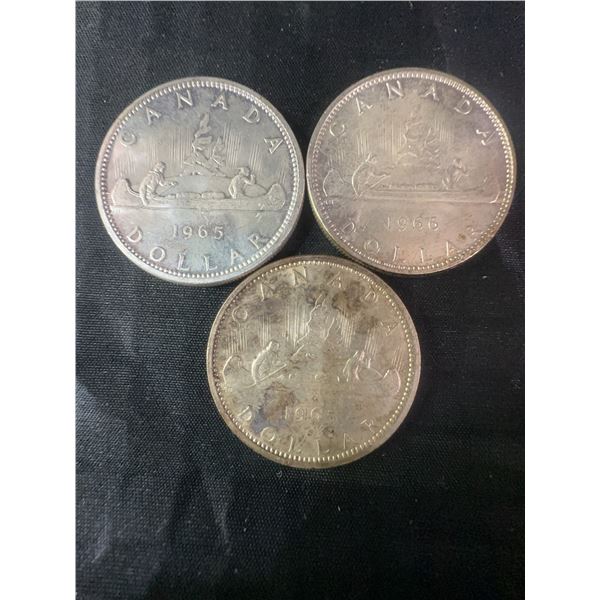 3 .800 Silver 1965 Canadian Dollar Coins, 70g Total