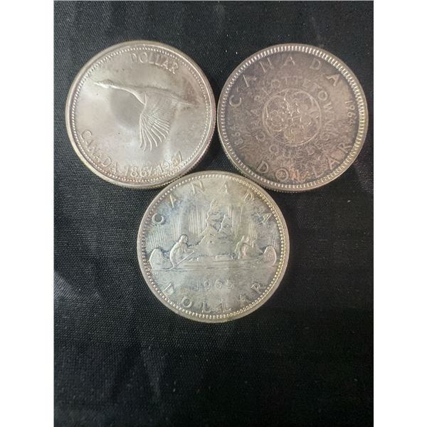 Three .800 Silver Canadian Dollar Coins, 70g Total