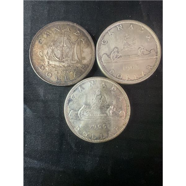 Three .800 Silver Canadian Dollar Coins, 70g Total Weight