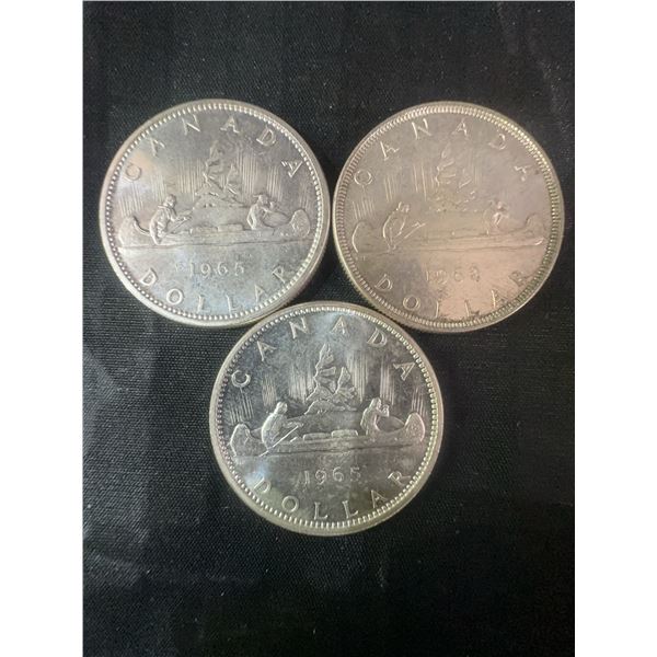 3 .800 Silver 1965 and 1966 Canadian Dollar Coins, 70g