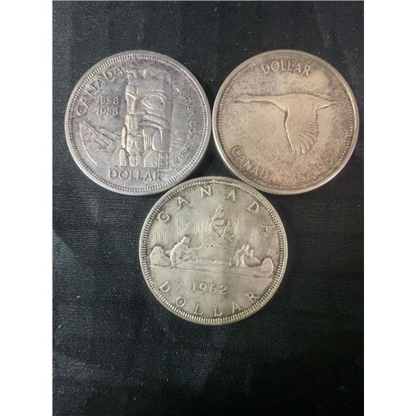 Three .800 Silver Canadian Dollar Coins, 70g Total Weight