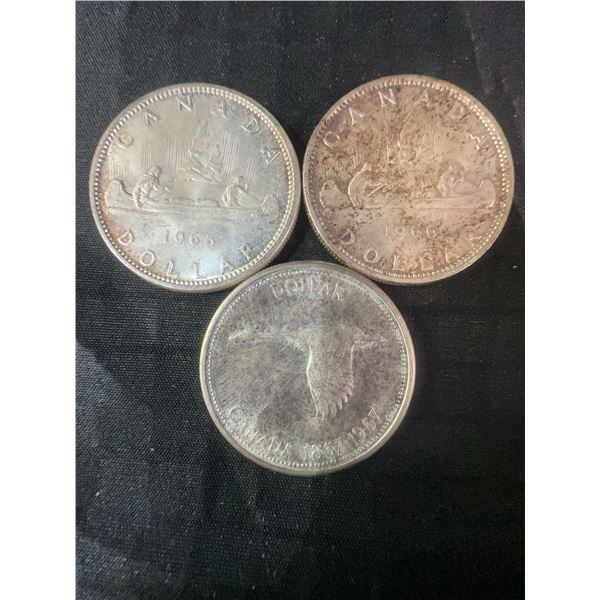 3 .800 Silver Canadian Dollar Coins, 70g Total