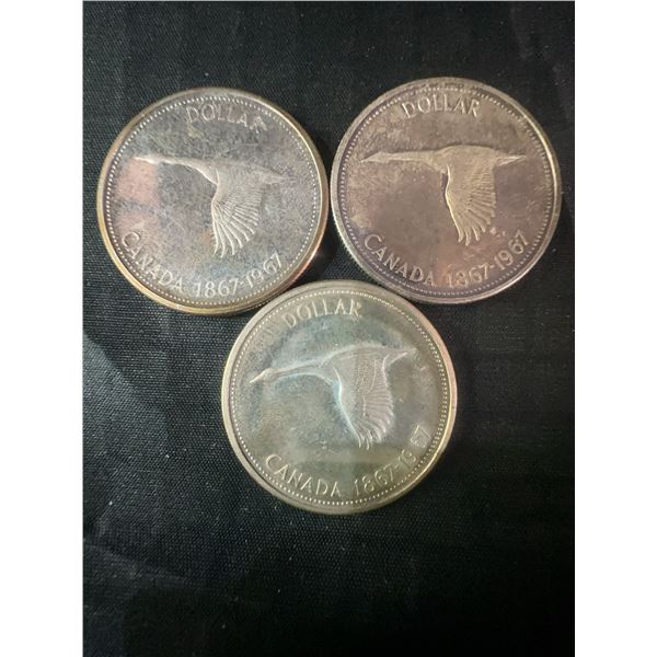 3 .800 Silver 1967 Canada Dollar Coins, 70g Total