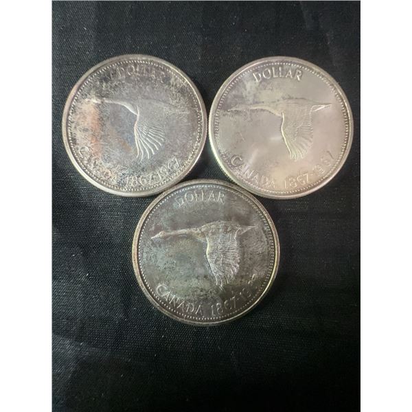 1967 .800 Silver Canadian Dollar Coins, 3 Pieces, 70g Total