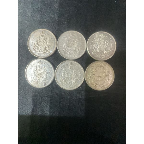 6 Canadian .800 Silver Half Dollars, 70g Total Silver Weight