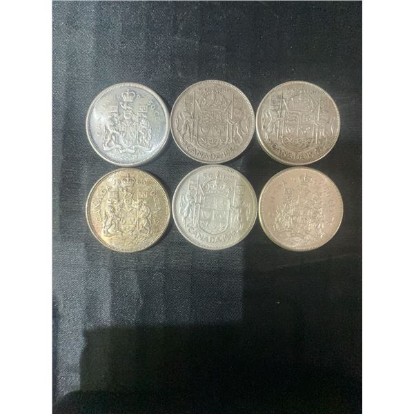 6 .800 Silver Canadian Half Dollars, 70g, 1.80 Troy Ounces