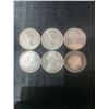 Image 2 : 6 Canadian .800 Silver Half Dollars, 70g Total, 1.80 Troy Oz Silver