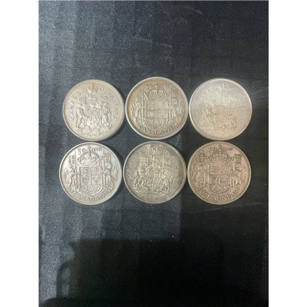 6 Canadian .800 Silver Half Dollars, 70g Total Silver