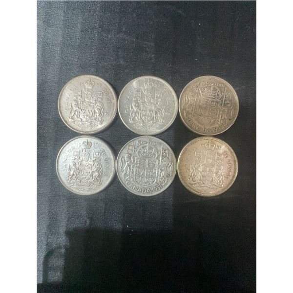 Six .800 Silver Canadian Half Dollars, 70g Total