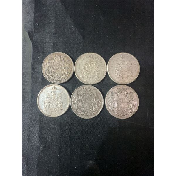Six .800 Silver Canadian Half Dollars, 70g Total