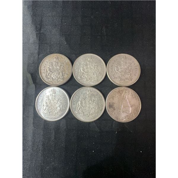 6 .800 Silver Canadian Half Dollars, 70g Total