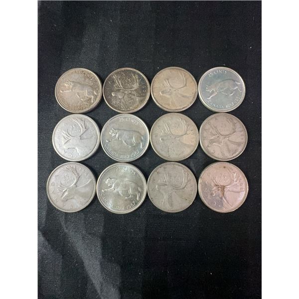 12 Canadian .800 Silver Quarters, 70g, 1.80 Troy Ounces