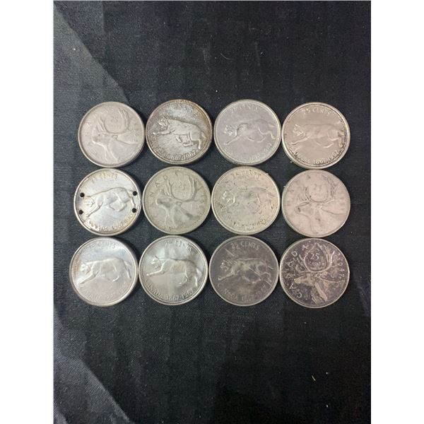 12 Canadian .800 Silver Quarters, 70g, 1.80 Troy Ounces