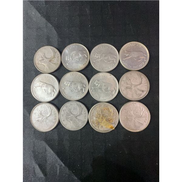 12 .800 Silver Canadian Quarters, 70g Total Weight