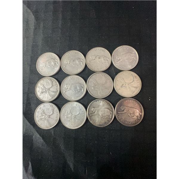12 .800 Silver Canadian Quarters, 70g Total, 1.80 Troy Oz