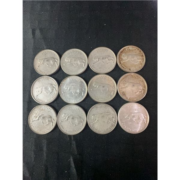 12 Canadian .800 Silver Centennial Quarters, 70g, 1.80 Troy Oz