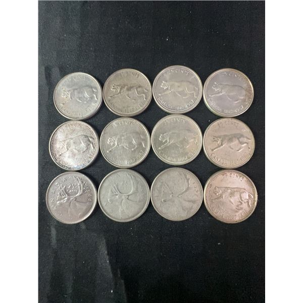 12 Canadian .800 Silver Quarters, 70g Total Weight