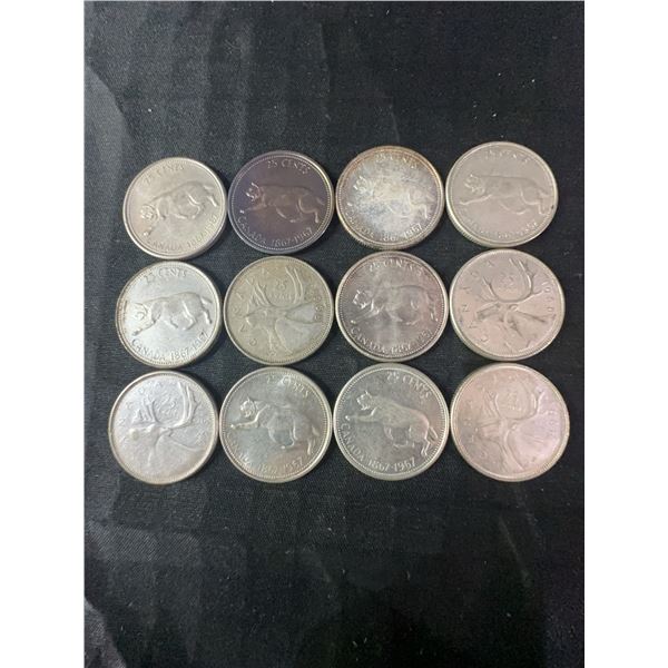 12 Canadian .800 Silver Quarters, 70g Total, 1.80 Troy Ounces Silver