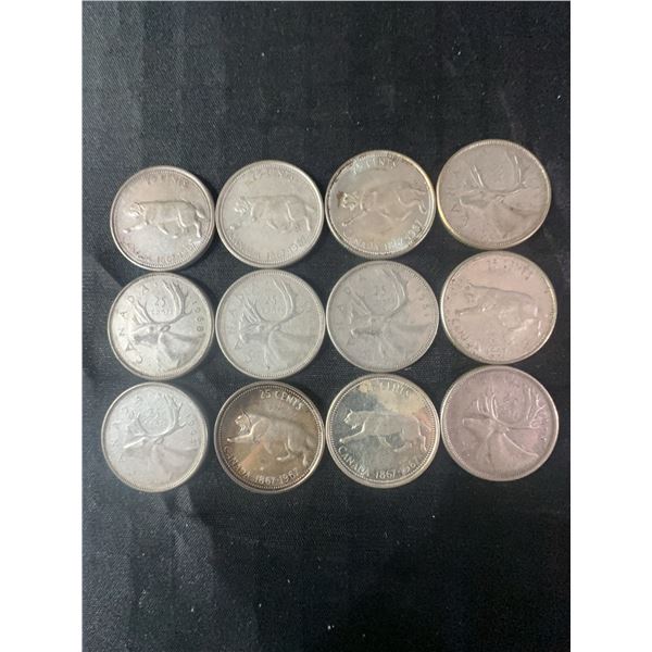 12 Canadian .800 Silver Quarters, 70g Total Weight