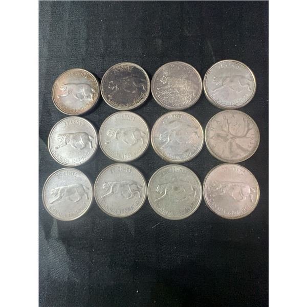 12 Canadian .800 Silver Quarters, 1.80 Troy Ounces, 70g