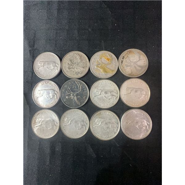 12 .800 Silver Canadian Quarters, 70g, 1.80 Troy Ounces