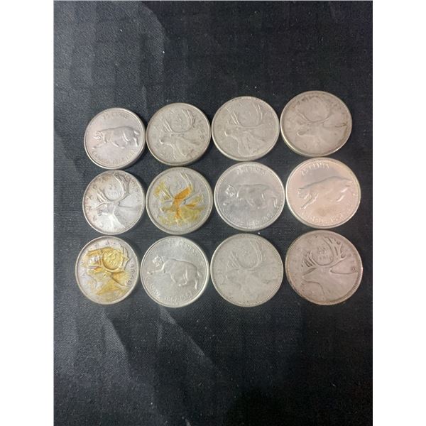 12 .800 Silver Canadian Quarters, 70g Total Silver