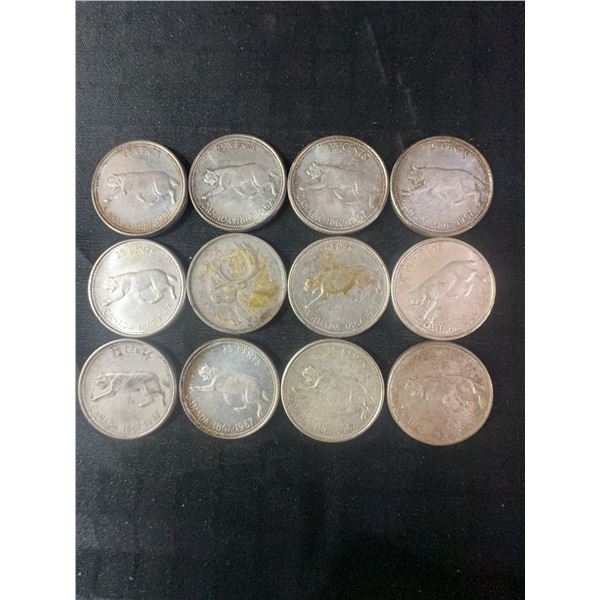 12 Canadian .800 Silver Quarters, 70g, 1.80 Troy Oz Silver
