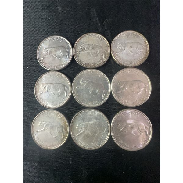 9 Canadian .800 Silver Quarters, 52g Total, Buffalo Reverse