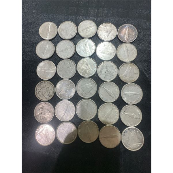 30 .800 Silver Canadian Dimes, 70g Total