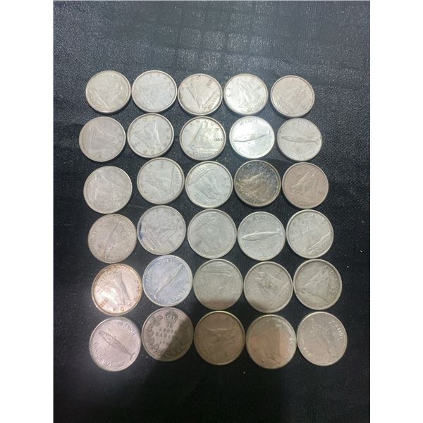 30 Canadian .800 Silver Dimes, 70g Total, 1.80 Troy oz Silver