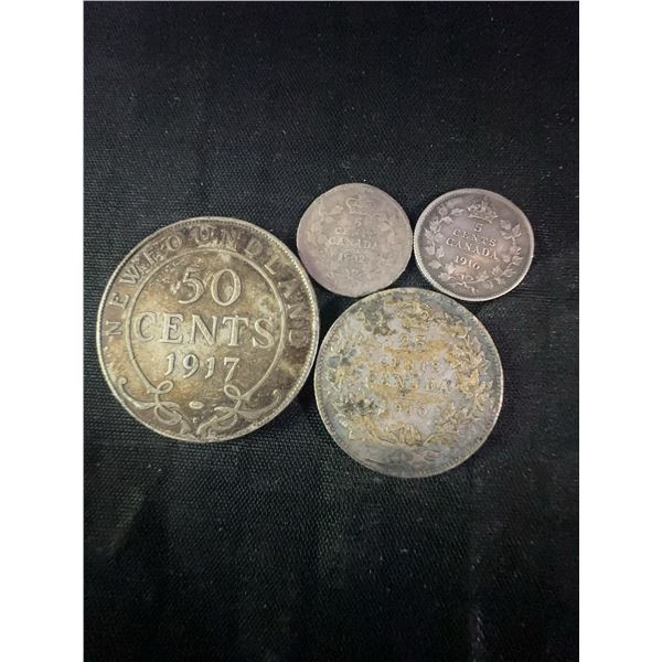 4 Canadian .925 Silver Coins, Pre 1919, Various Dates