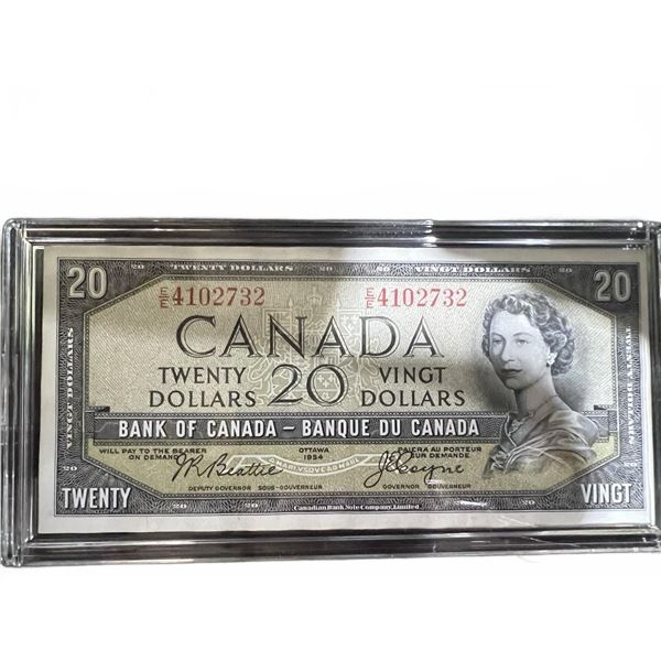 1954 Bank of Canada $20 Bill - Serial E/A 4102732, Queen Elizabeth II