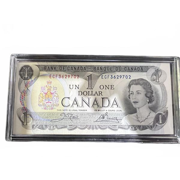 Canadian 1954 $1 Banknote With Queen Elizabeth II in Acrylic Case