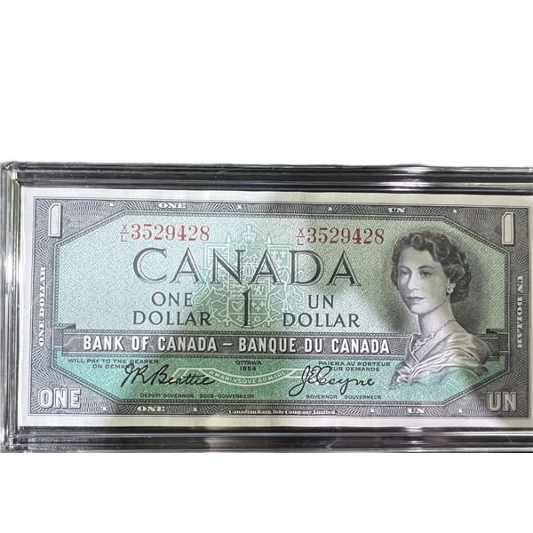 1954 Bank of Canada One Dollar Bill, Queen Elizabeth II, Serial 3529428