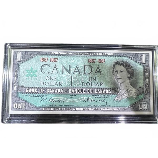 1967 Bank of Canada Centennial $1 Note in Acrylic Display