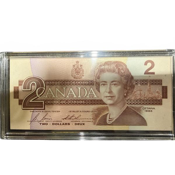 1986 Canadian $2 Banknote EGU2630132 in Holder