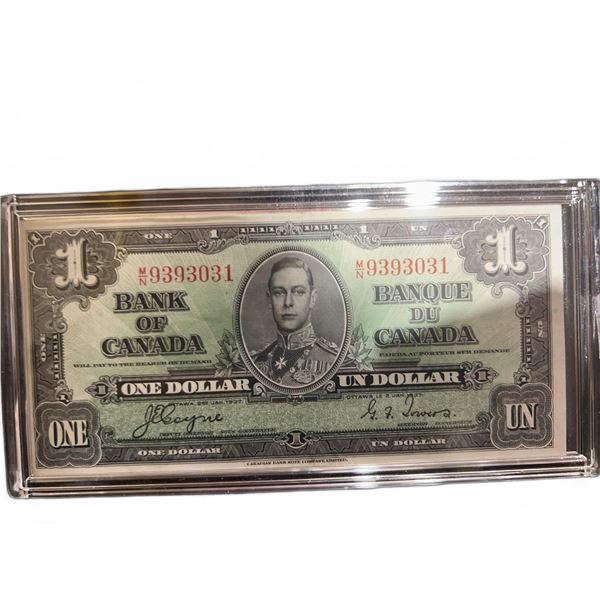 1937 Bank of Canada $1 Bill, King George VI, Serial 9393031