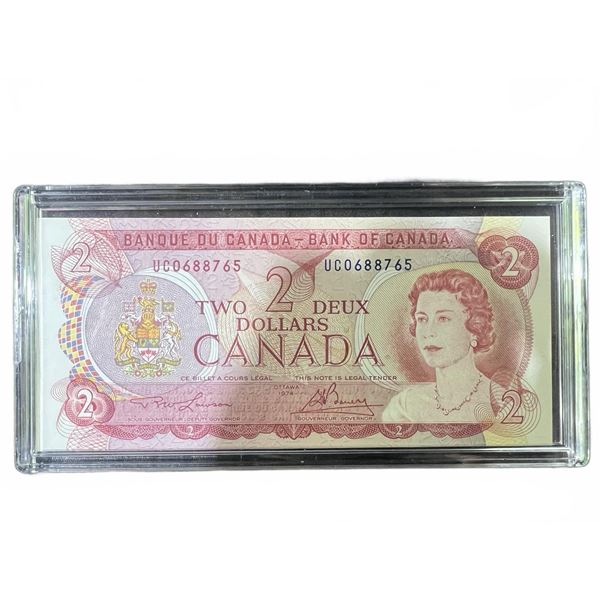 Canadian $2 Banknote 1974 With Queen Elizabeth II, Encased