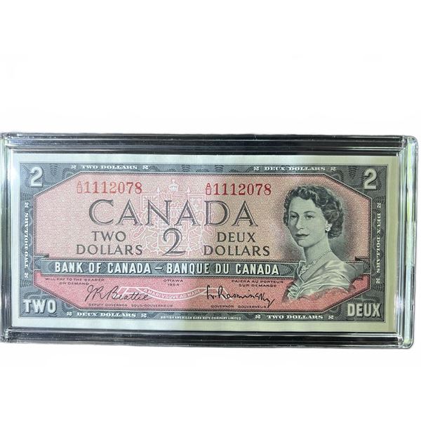 1954 Bank of Canada Two Dollar Bill, Queen Elizabeth II, Serial 01112078