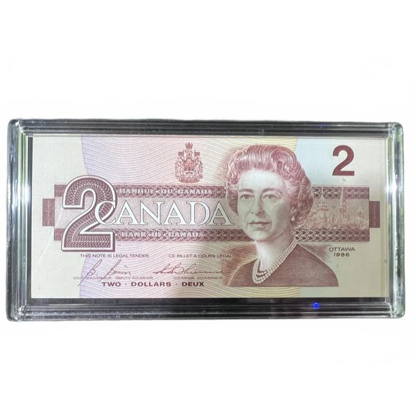 1986 Canada $2 Banknote With Queen Elizabeth II, Framed