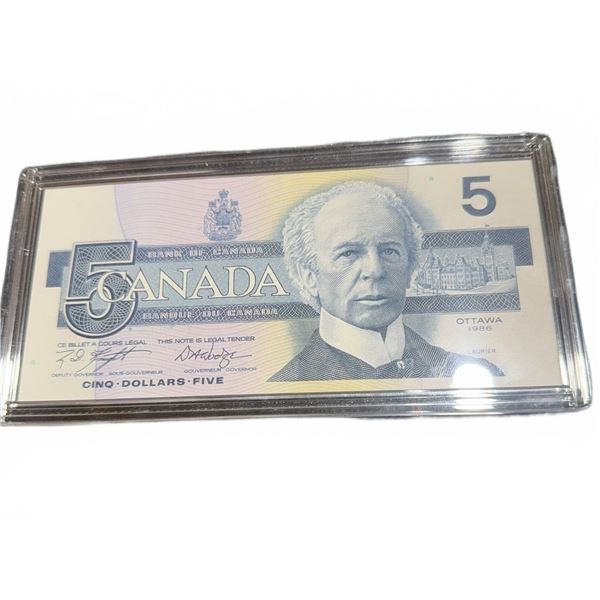Bank of Canada $5 Bill ANU6957077 in Display Case
