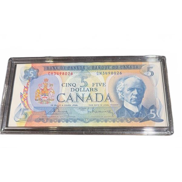 1972 Bank of Canada $5 Note, Serial CH3498026