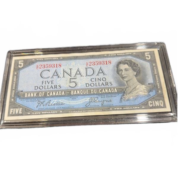 1954 Bank of Canada $5 Bill, BC-31b, Modified Portrait, UNC Serial 2359318