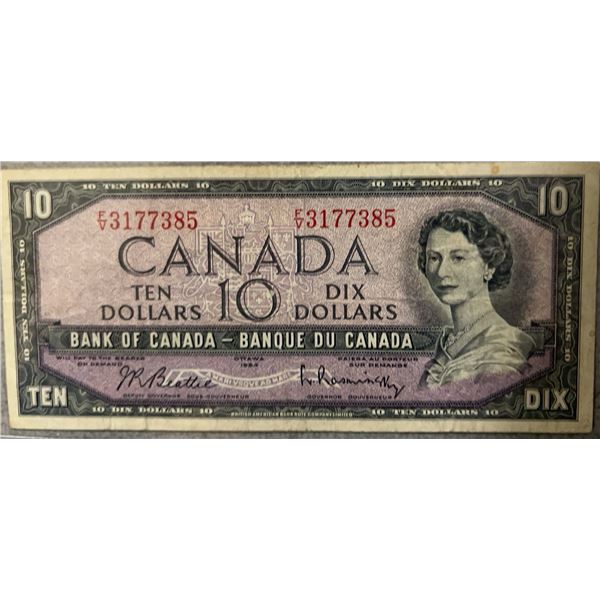 1954 Canadian $10 Banknote, Bank of Canada, Queen Elizabeth II