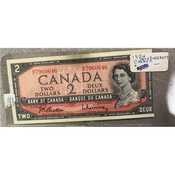 1954 Bank of Canada $2 Note, Devil’s Face, Serial 7960646