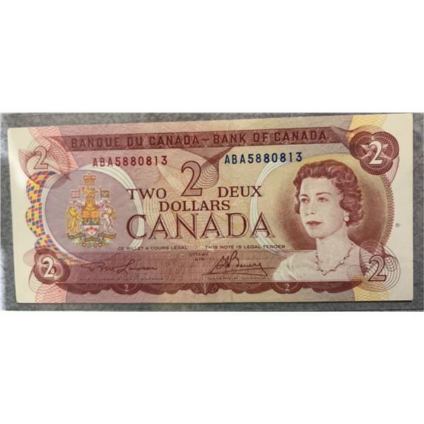 1974 Bank of Canada $2 Bill, Serial ABA5880813