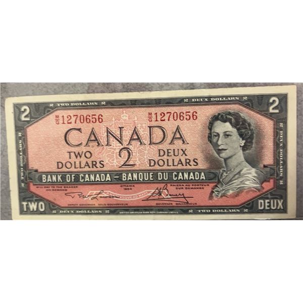 1954 Bank of Canada $2 Bill, QEII, Serial G/E 1270656