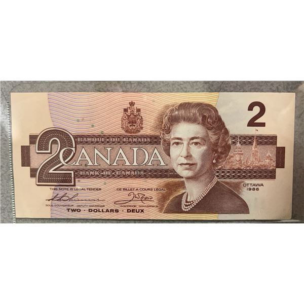 1986 Canada $2 Banknote With Queen Elizabeth II, CBE7762600
