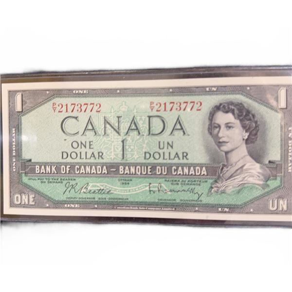1954 Canada $1 Banknote Beattie-Rasminsky Serial 2173772