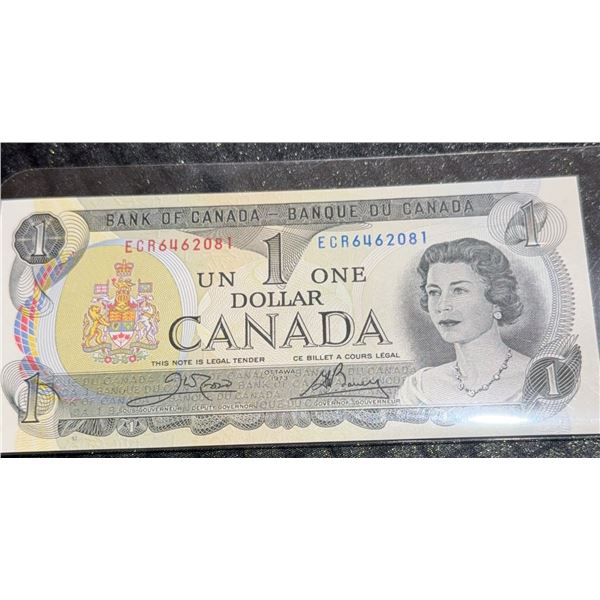 1973 Bank of Canada $1 Dollar Bill, ECR6462081, Elizabeth II